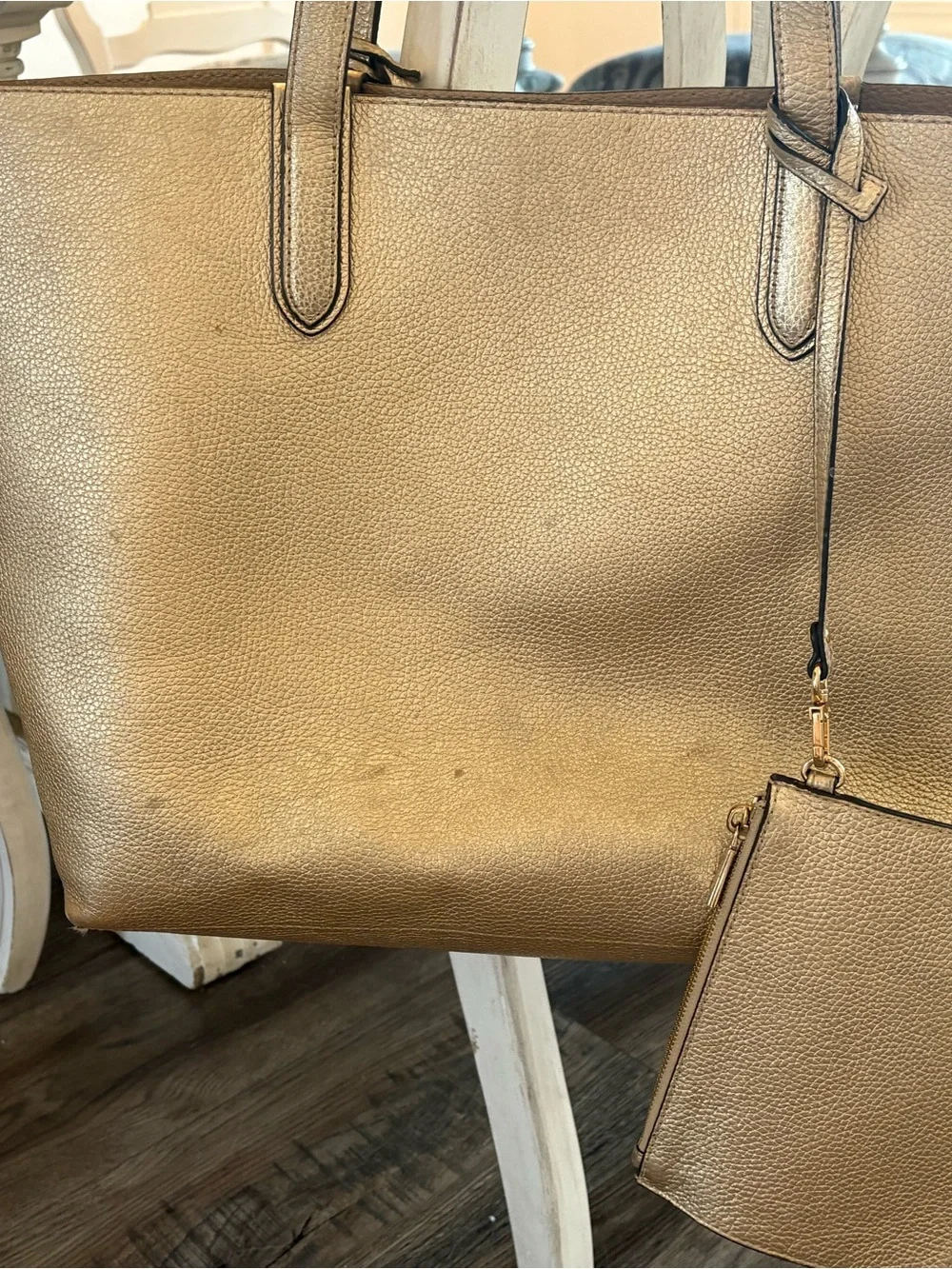 Michael Kors Metallic Gold Pebbled Leather Tote - Picture 6 of 7